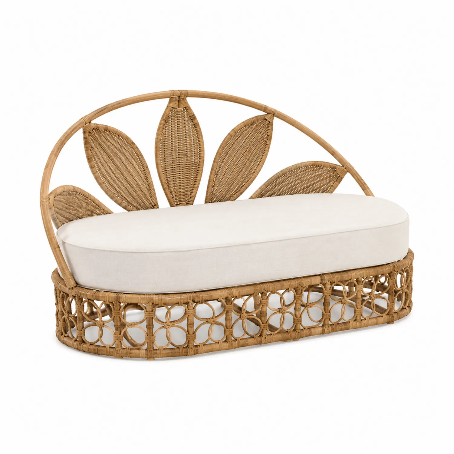 Canapé de jardin en rotin avec coussin blanc
