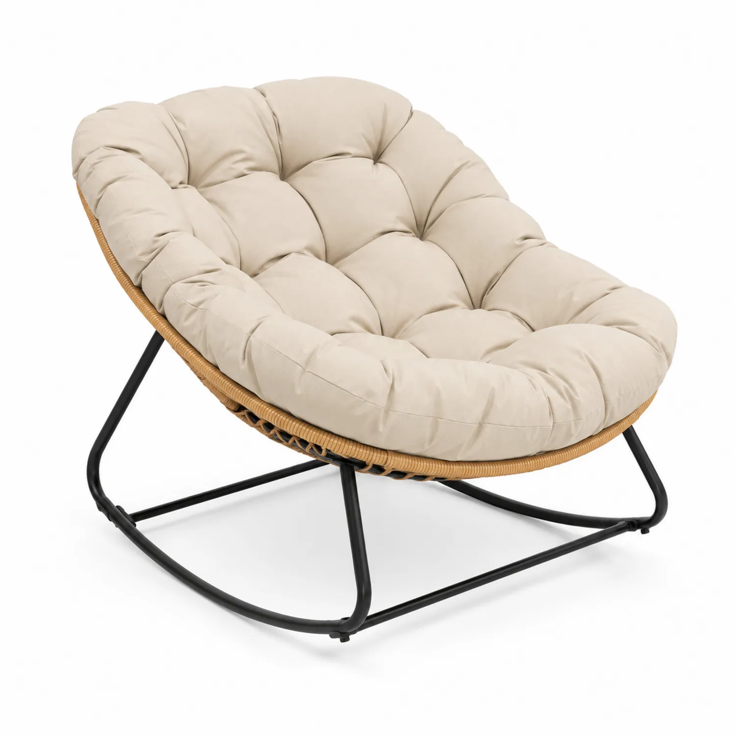 Fauteuil en métal et rotin avec coussin en polyester Beige