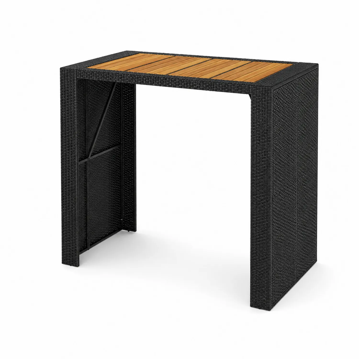 Table de jardin en résine tressée et bois 120x60x110 cm Noir