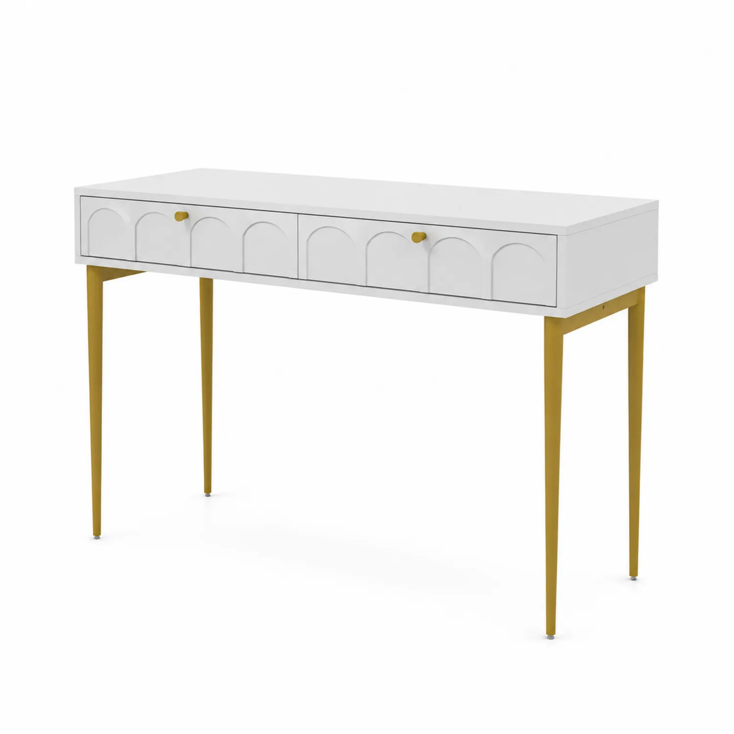 Console en bois MDF avec pieds en métal doré, blanc