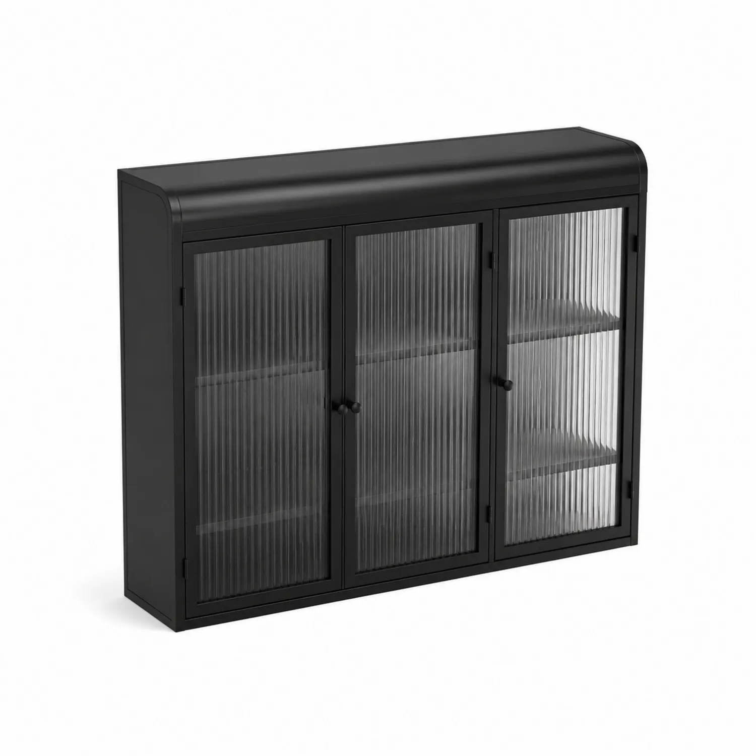 Buffet en métal noir avec portes en verre trempé nervuré 90x40x120 cm