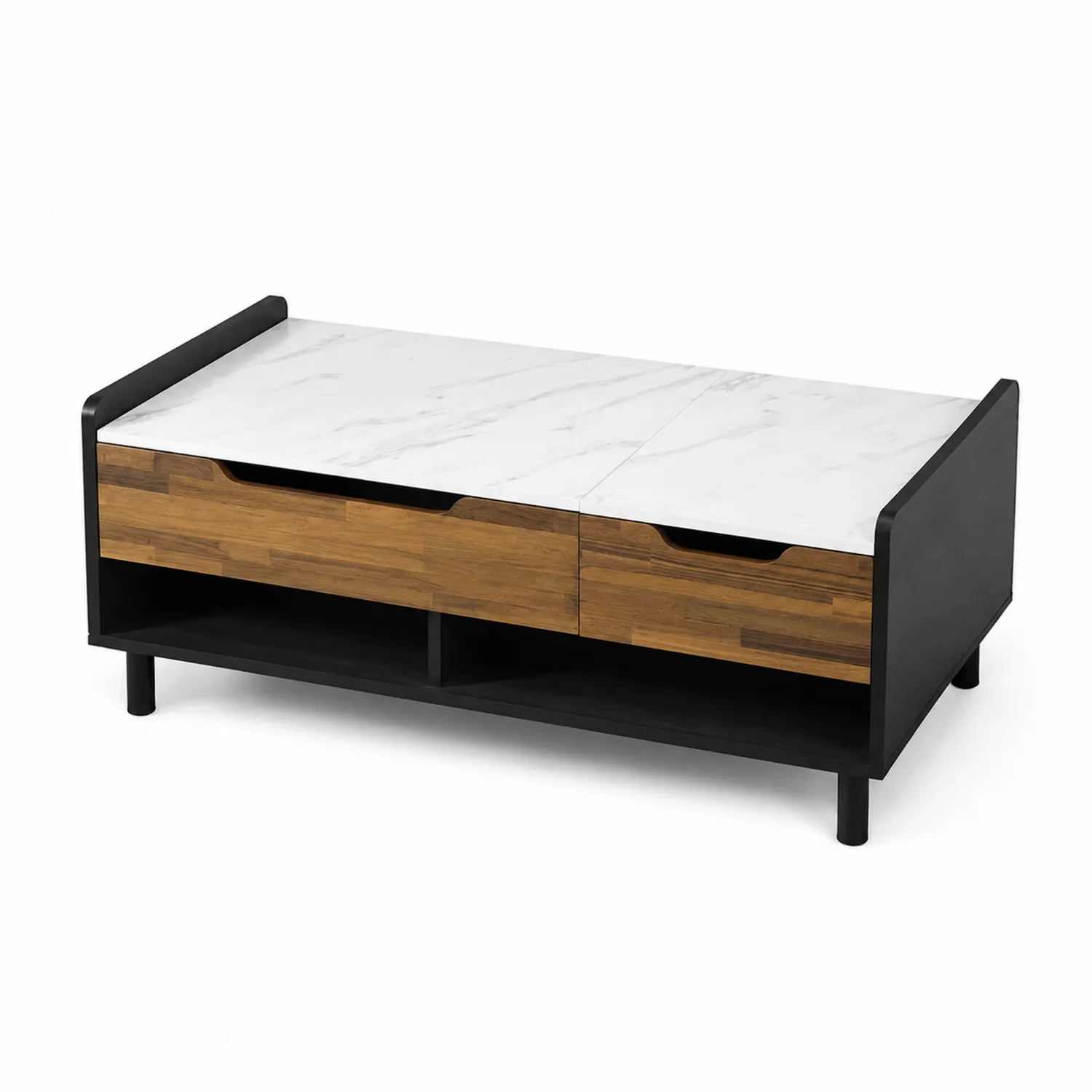 Table basse en marbre et bois avec tiroirs
