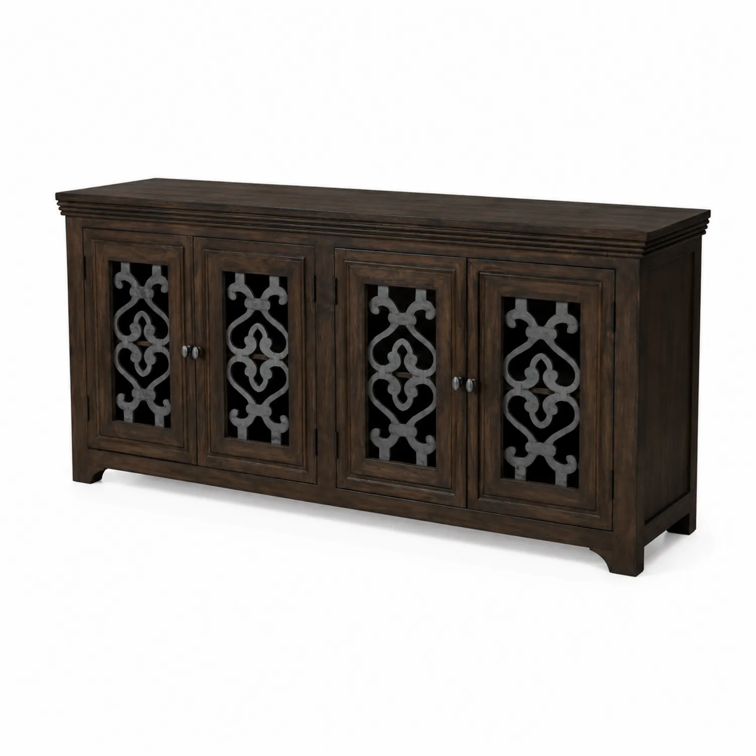 Buffet en bois avec portes à motifs en métal 200x45x85 cm Brun
