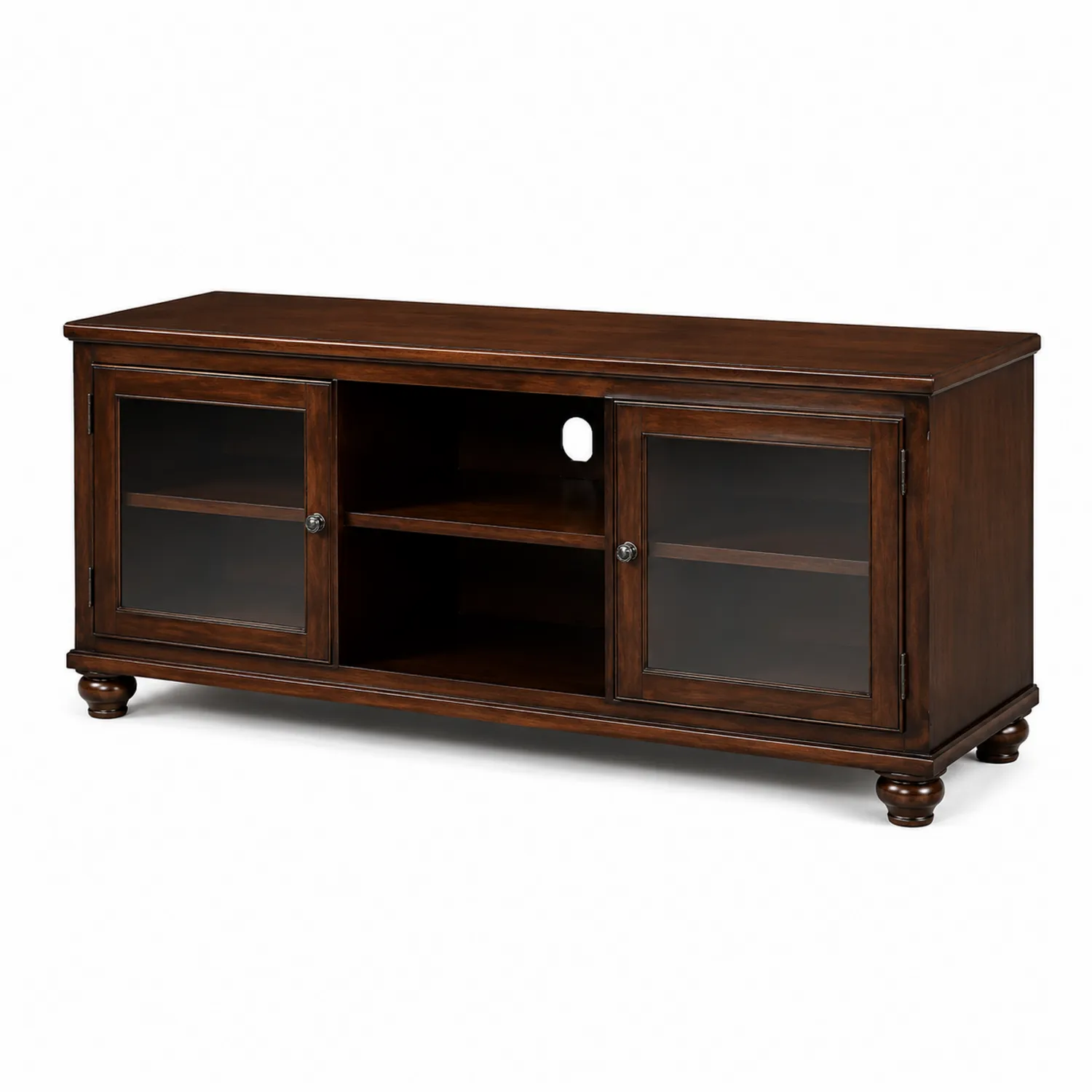 Meuble TV en Bois avec Portes en Verre Trempé Marron