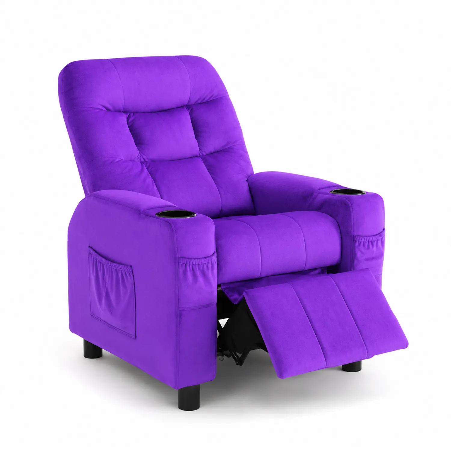 Fauteuil en Microfibre Violet avec Repose-Pieds Inclinable et Porte-Gobelets