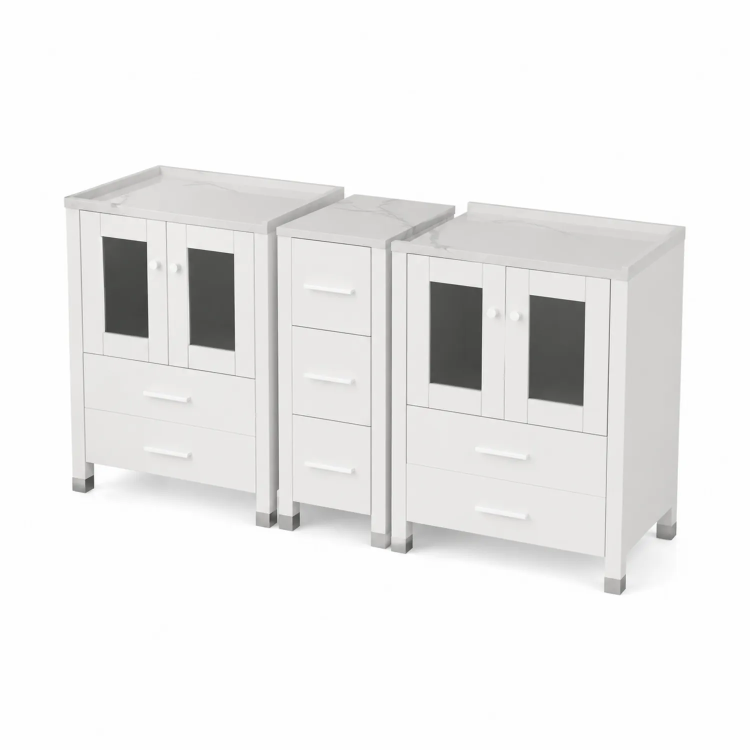 Ensemble de meubles sous lavabo en bois avec portes vitrées trempées blanc