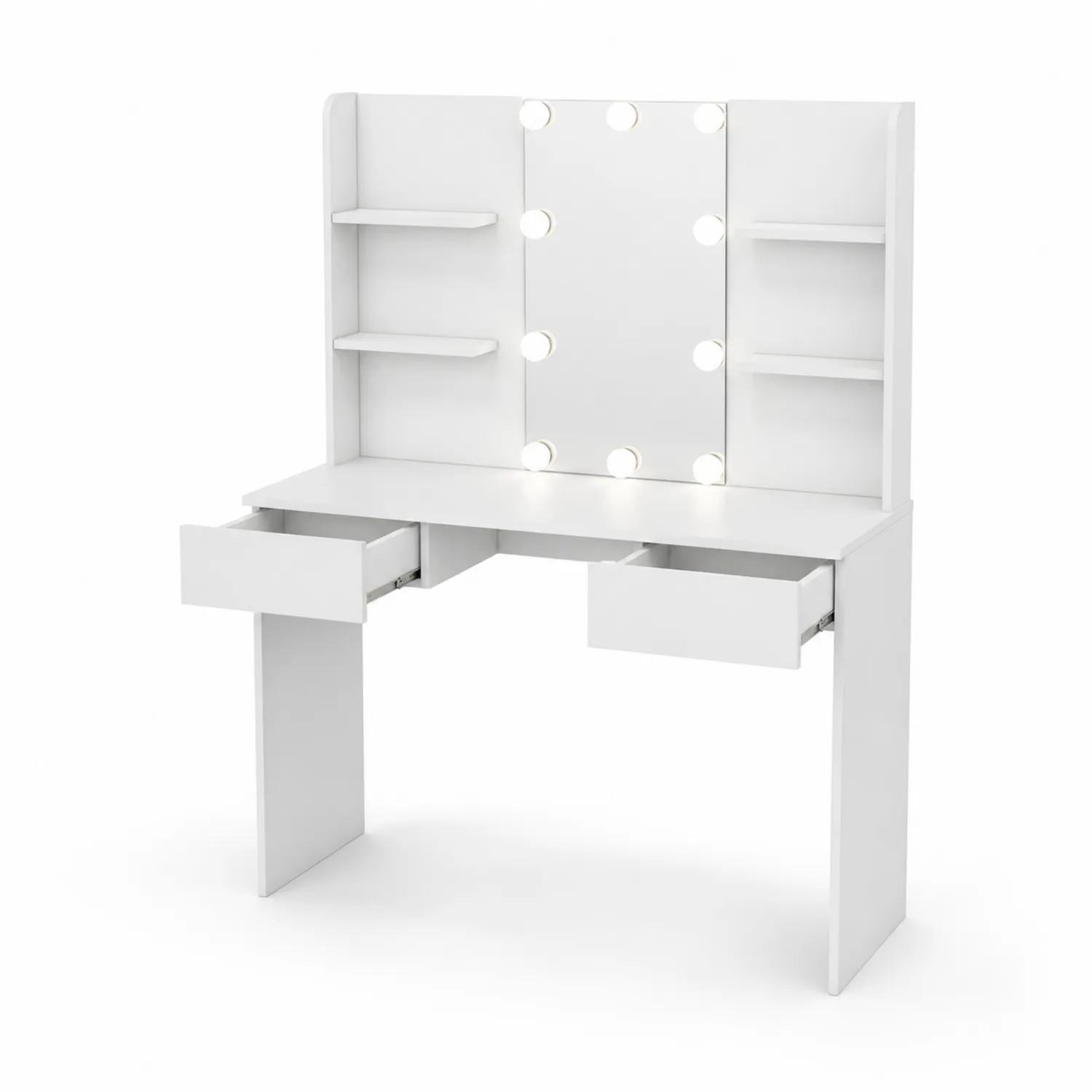 Coiffeuse en bois avec miroir éclairé LED et tiroirs