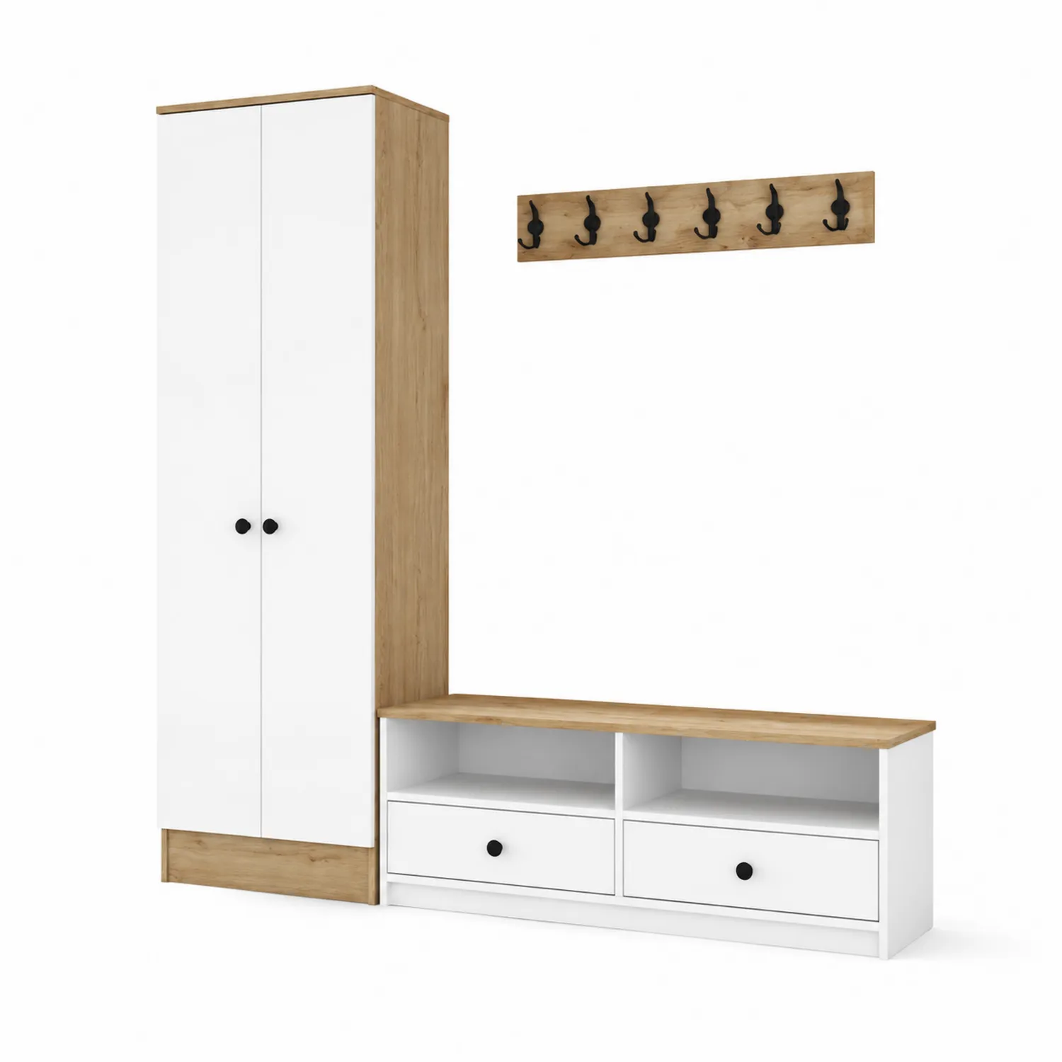 Ensemble Porte-manteaux en Bois avec Patère et Rangements