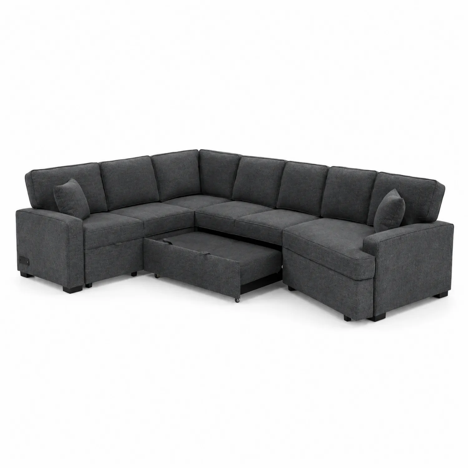 Canapé d'angle en tissu gris foncé avec rangement