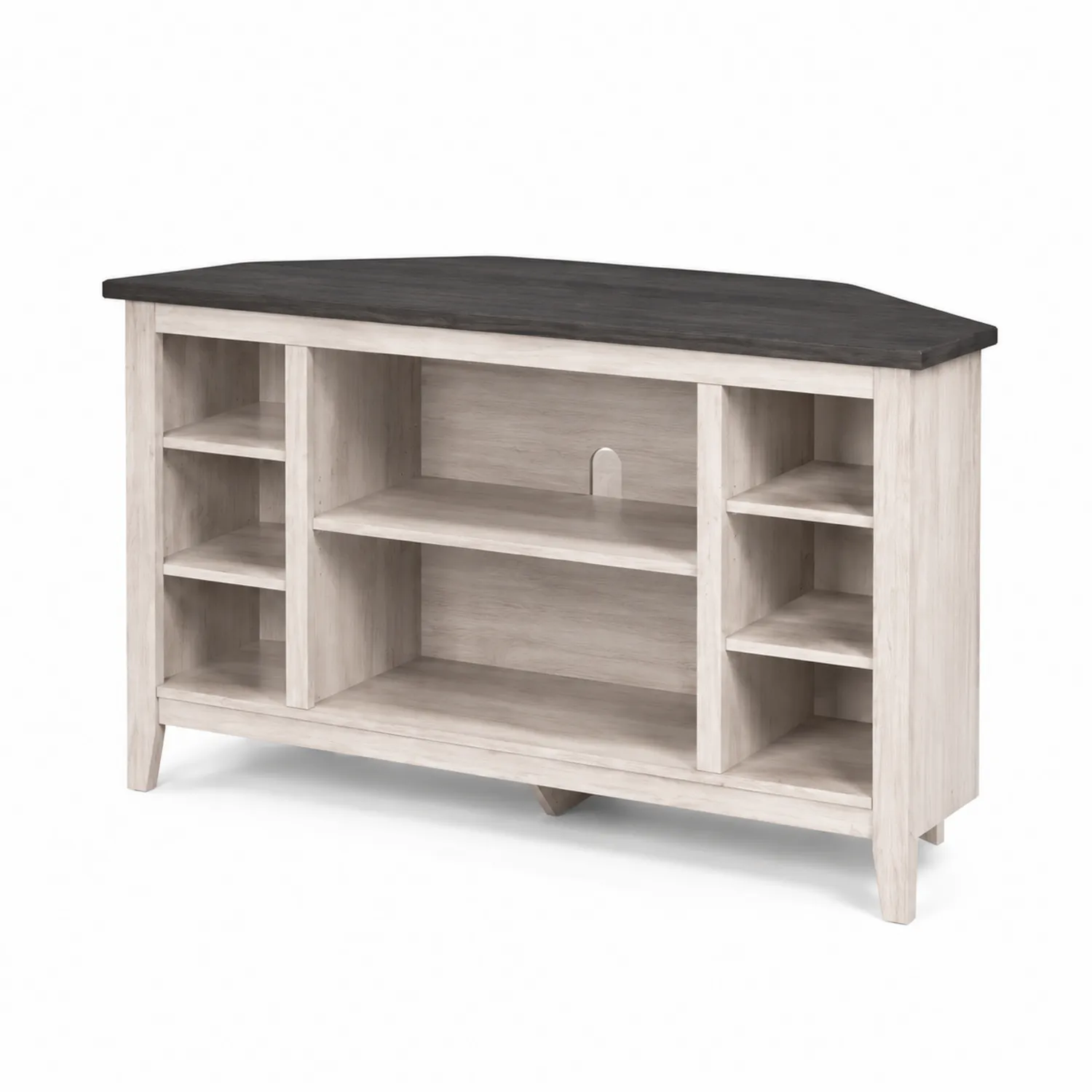 Meuble TV d'angle en bois avec étagères ajustables 120x40x75 cm Blanc/Noir