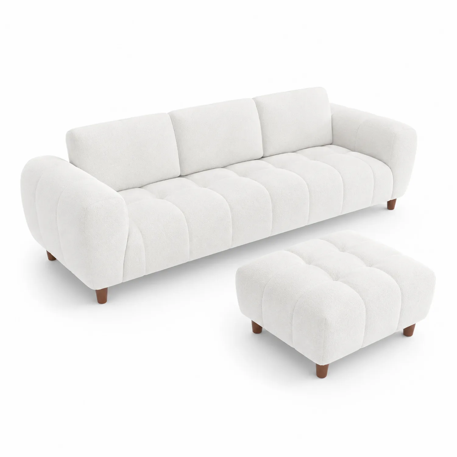 Canapé en tissu blanc avec repose-pieds, 3 places, L 250 cm