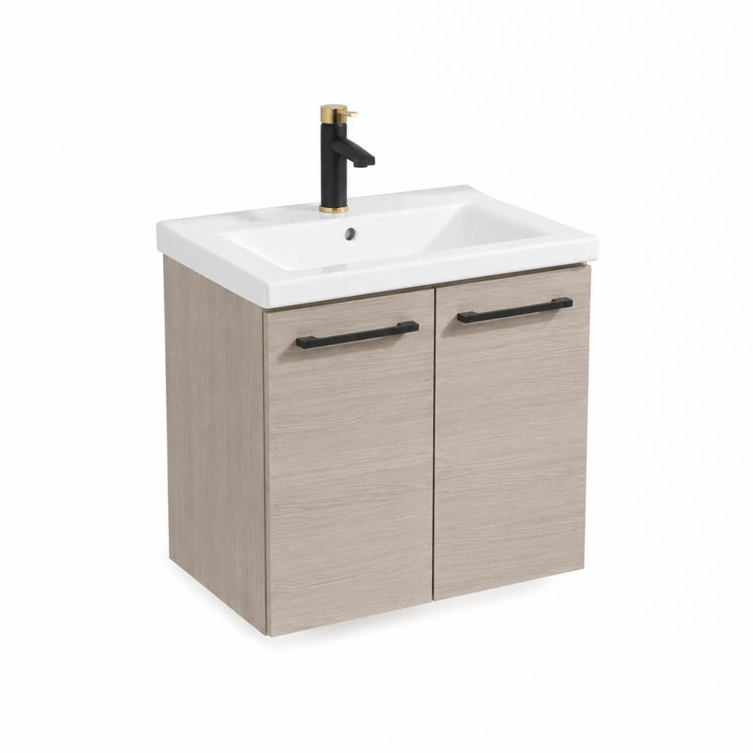Meuble lavabo en bois mélaminé avec vasque en céramique 60x45x88 cm Chêne clair