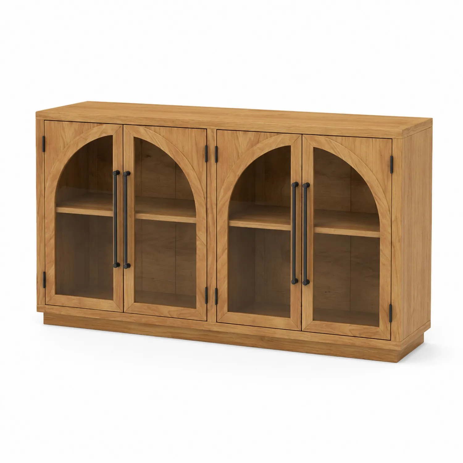 Buffet en bois avec portes en verre trempé, 120cm x 40cm x 80cm, couleur Chêne