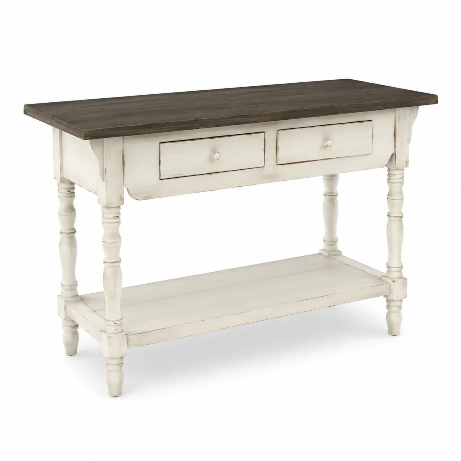 Console en bois avec tiroirs et étagère Blanc/Marron