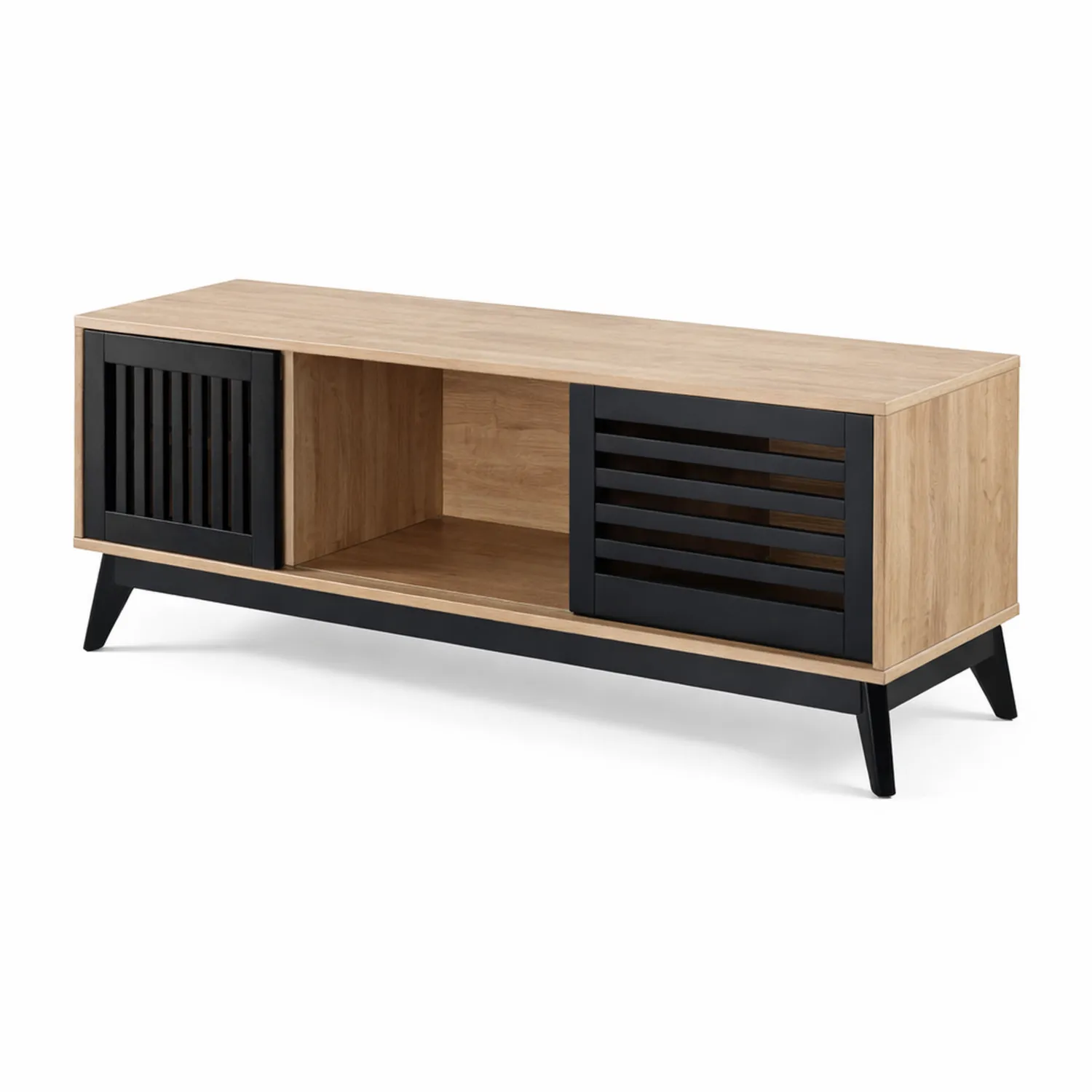 Meuble TV en MDF et Métal avec Portes 120x40x50cm Chêne/Noir