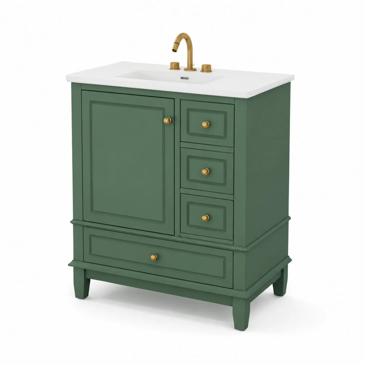 Meuble lavabo en bois MDF avec plateau en céramique, Vert