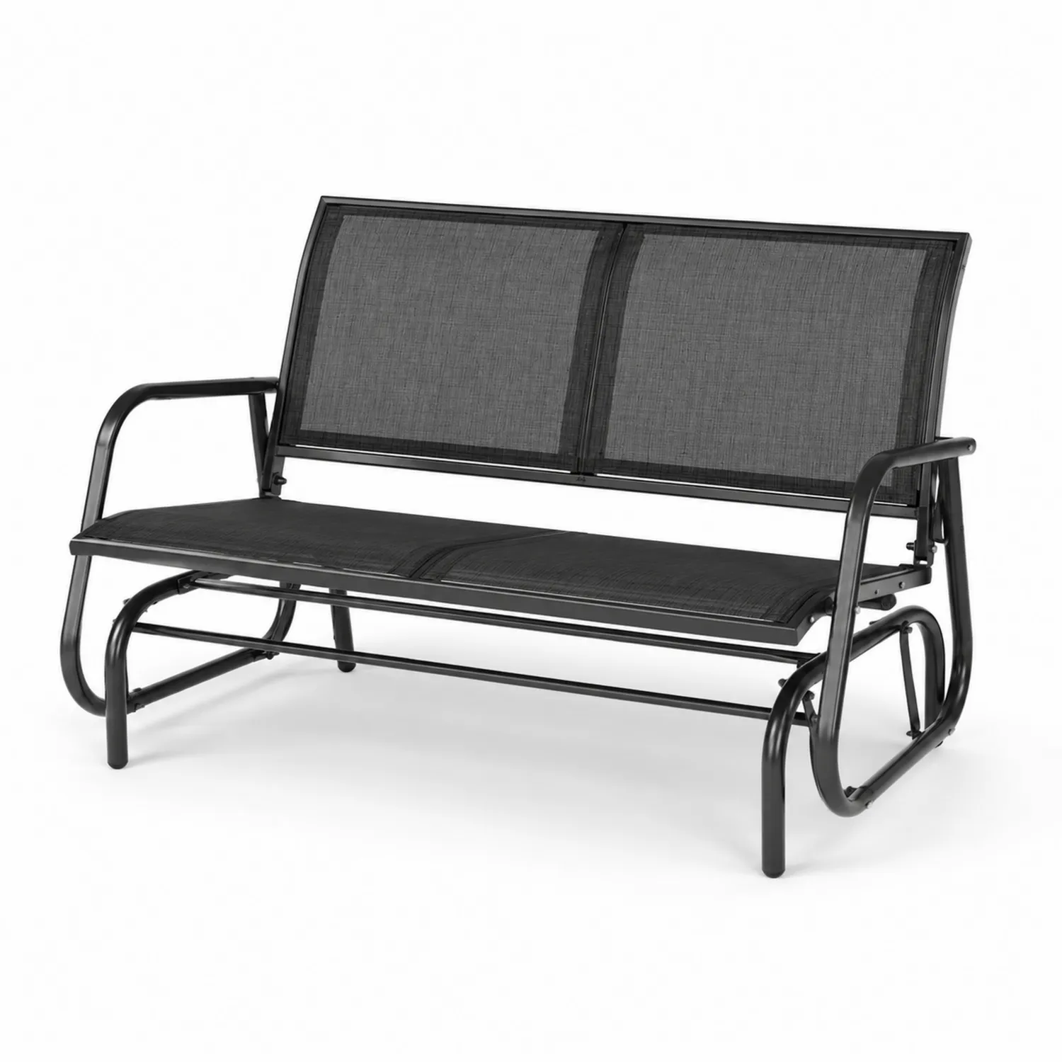 Banc à bascule en acier et textilène noir