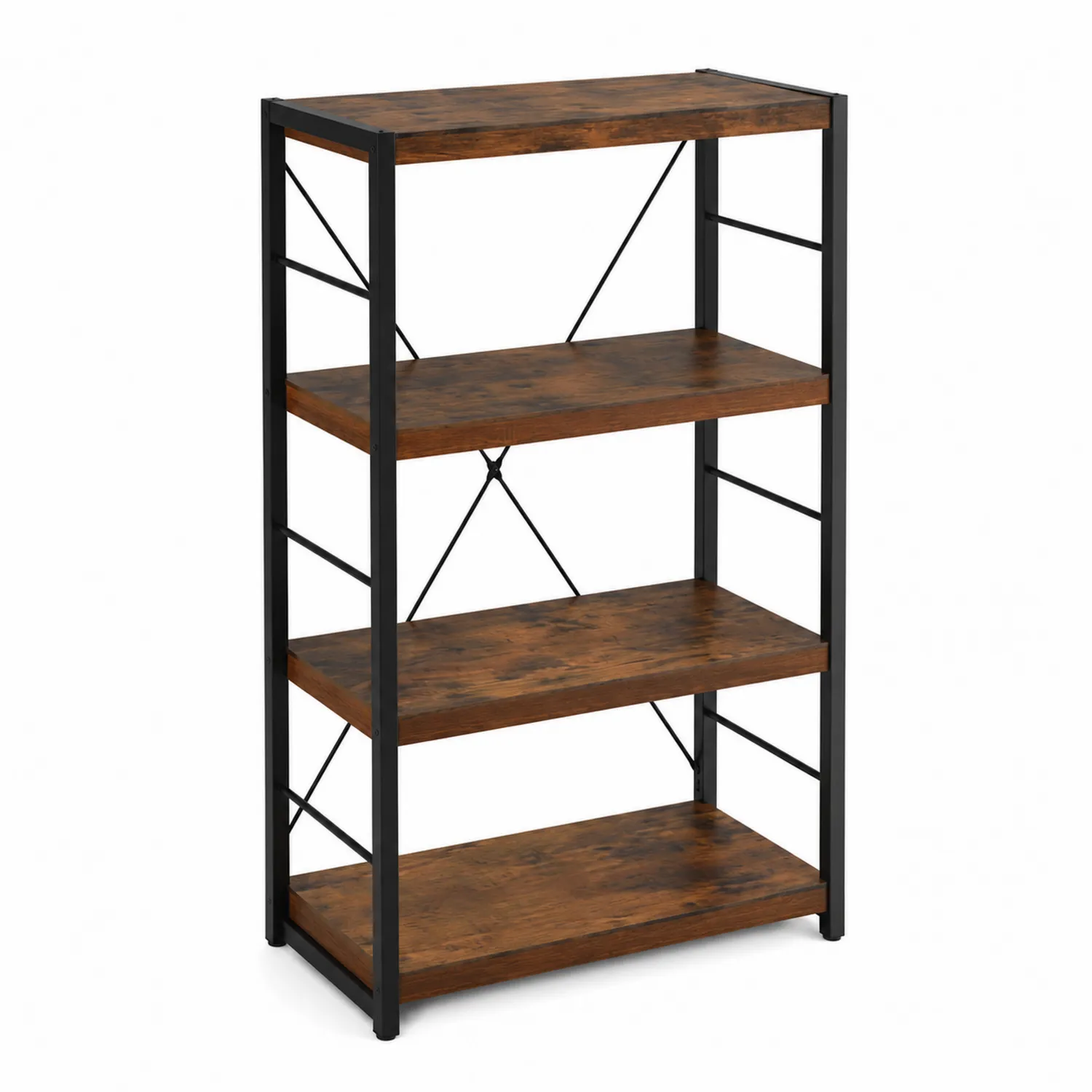 Étagère en bois et métal à 4 niveaux Marron