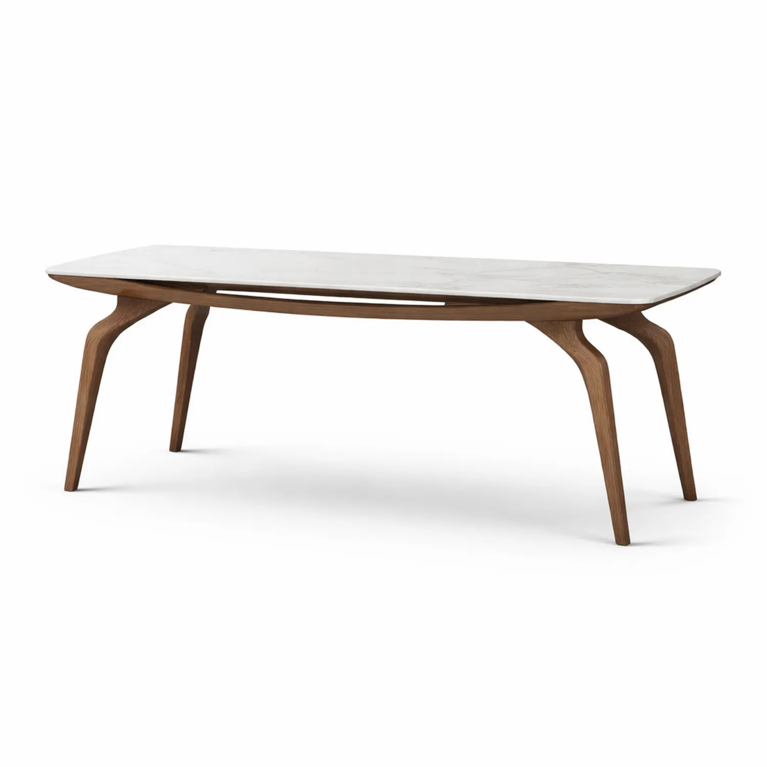 Table en marbre blanc ovale avec pieds en noyer
