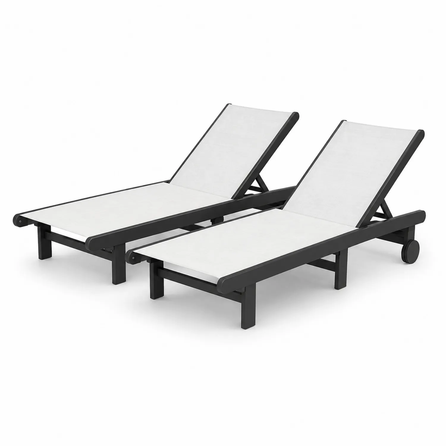 Ensemble de 2 chaises longues en aluminium et tissu Noir/Blanc