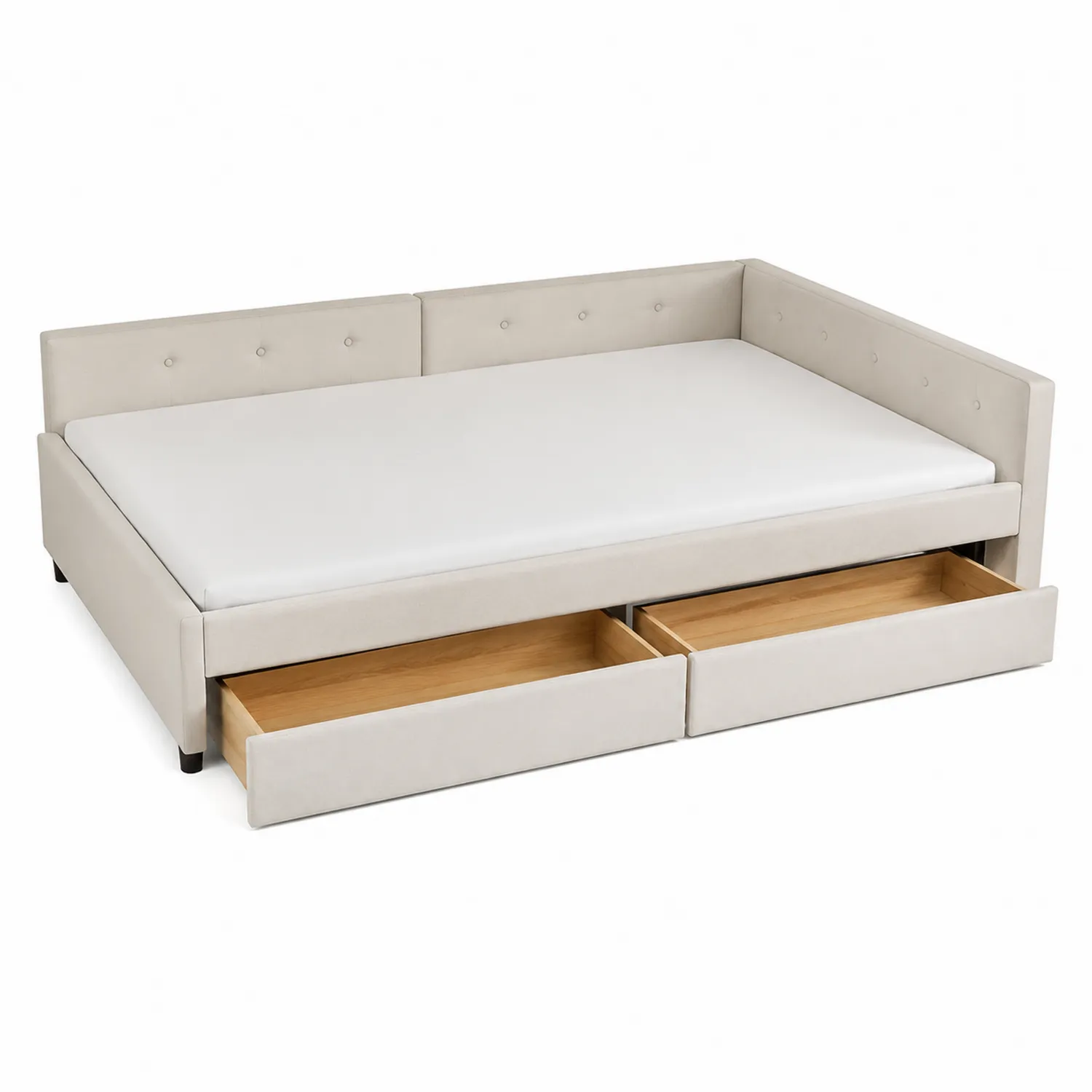 Lit en tissu Beige avec tiroirs