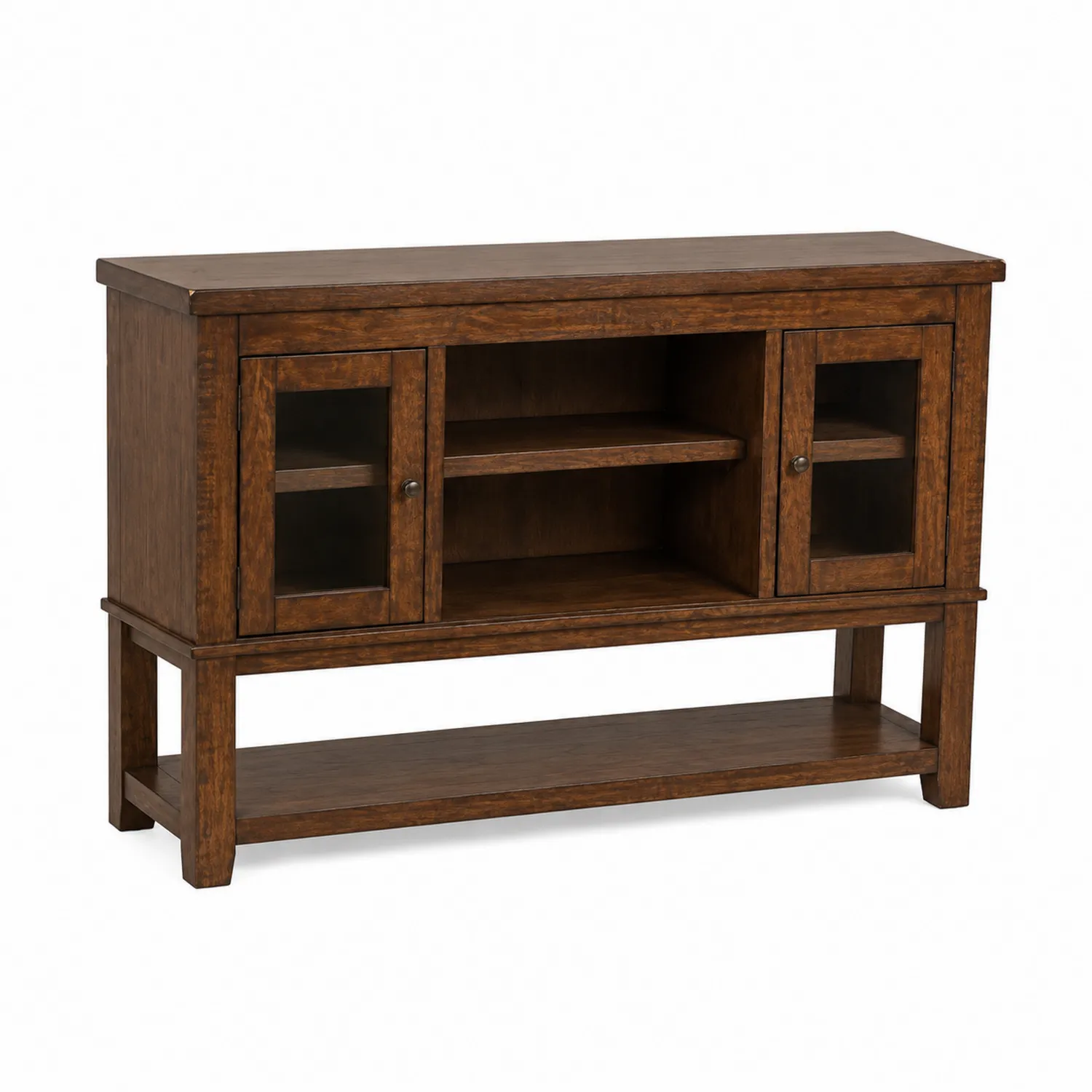 Buffet en bois massif avec portes en verre trempé 120x35x85 cm Marron