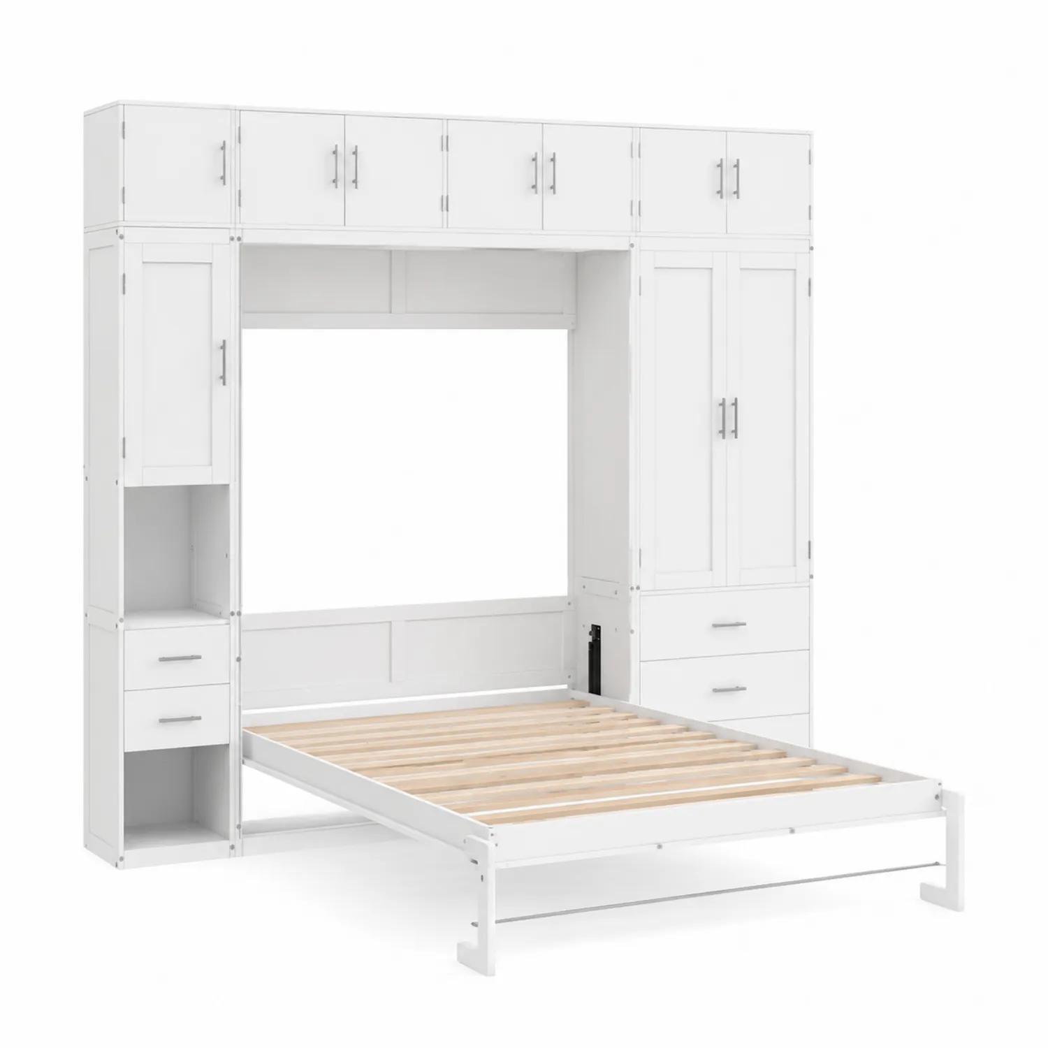 Lit escamotable en bois et métal avec armoire intégrée