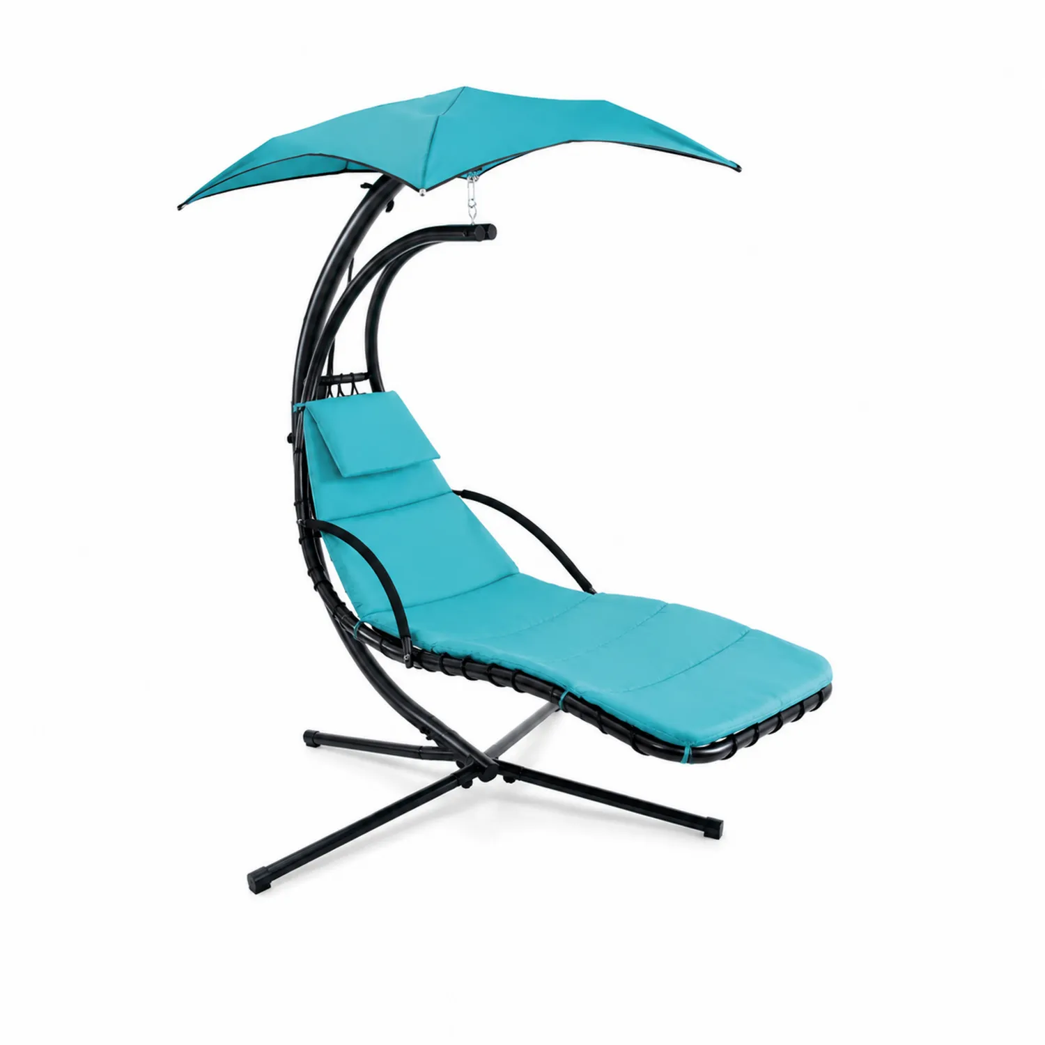 Chaise Longue Suspendue en Métal et Polyester Turquoise avec Auvent