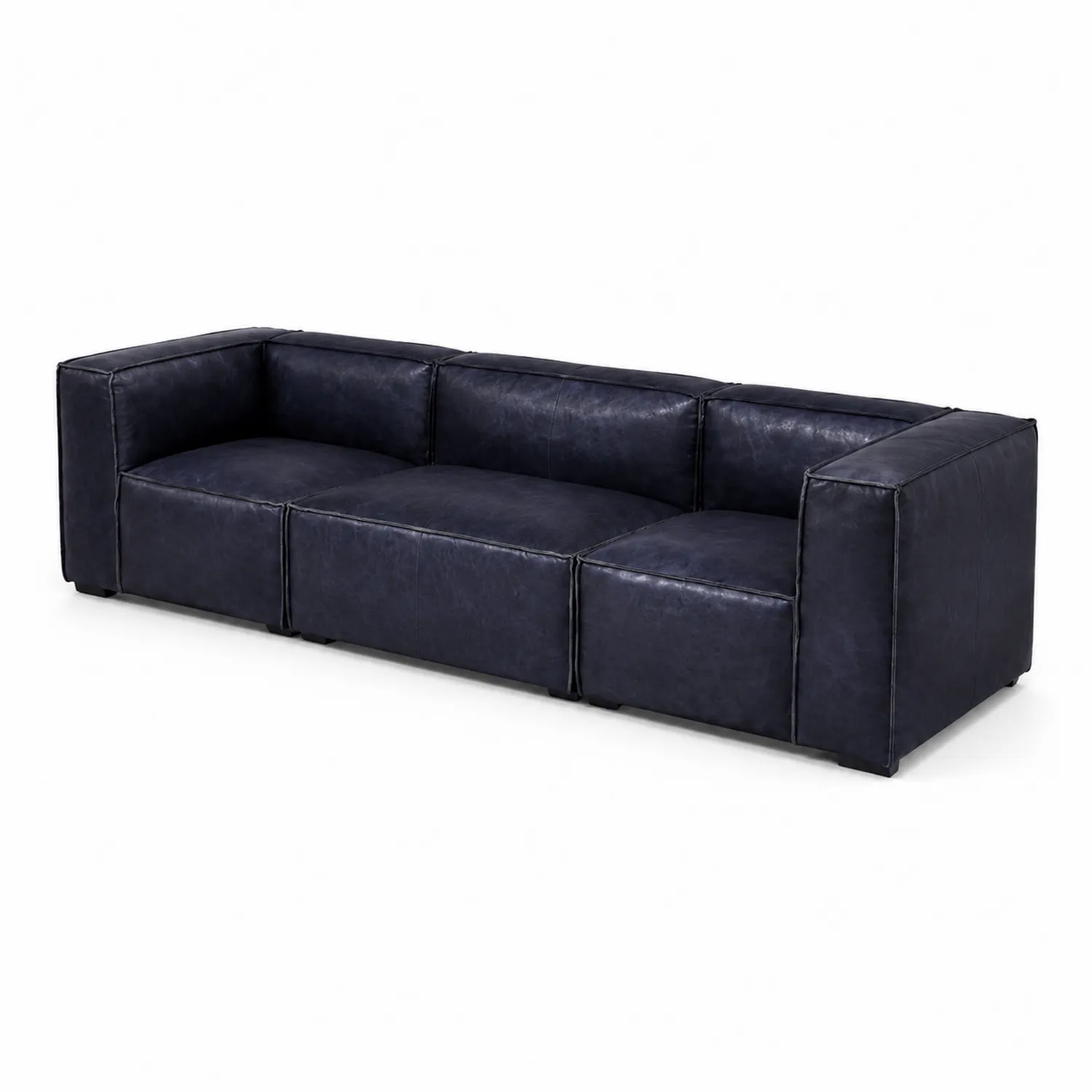 Canapé 3 places en cuir synthétique bleu