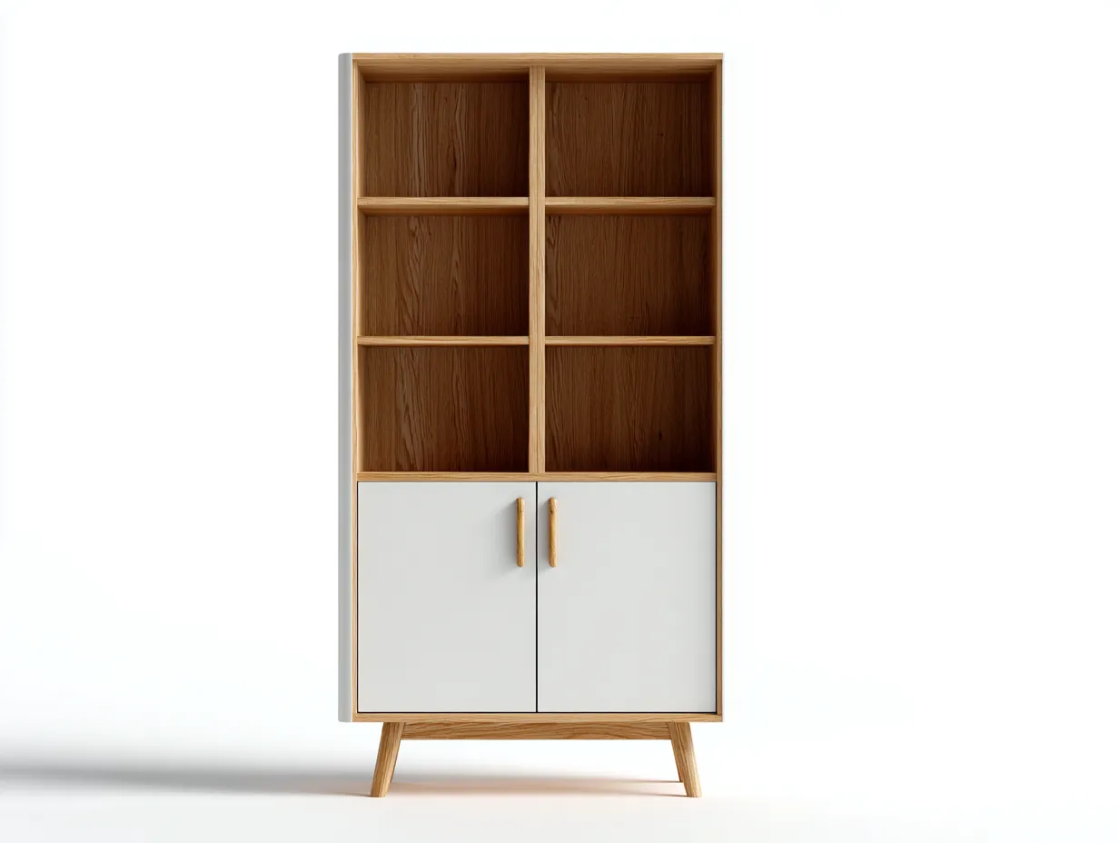 Estanterías de madera 80x40x160 cm con armario inferior - color natural y blanco - diseño nórdico-Mitaaloft