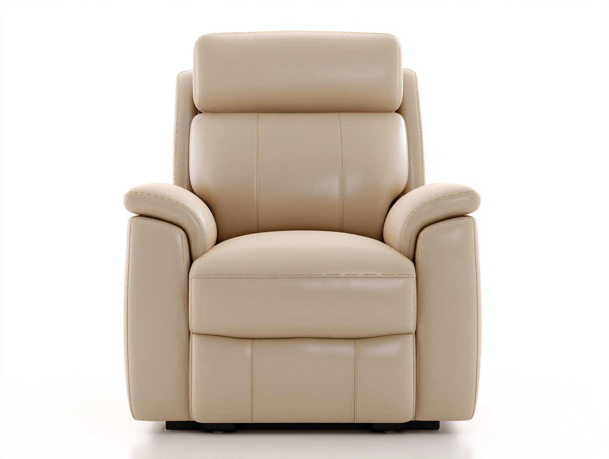 Sillones reclinables 90x95x100 cm - tapizado en cuero sintético beige - con reposapiés integrado - diseño moderno-Mitaaloft