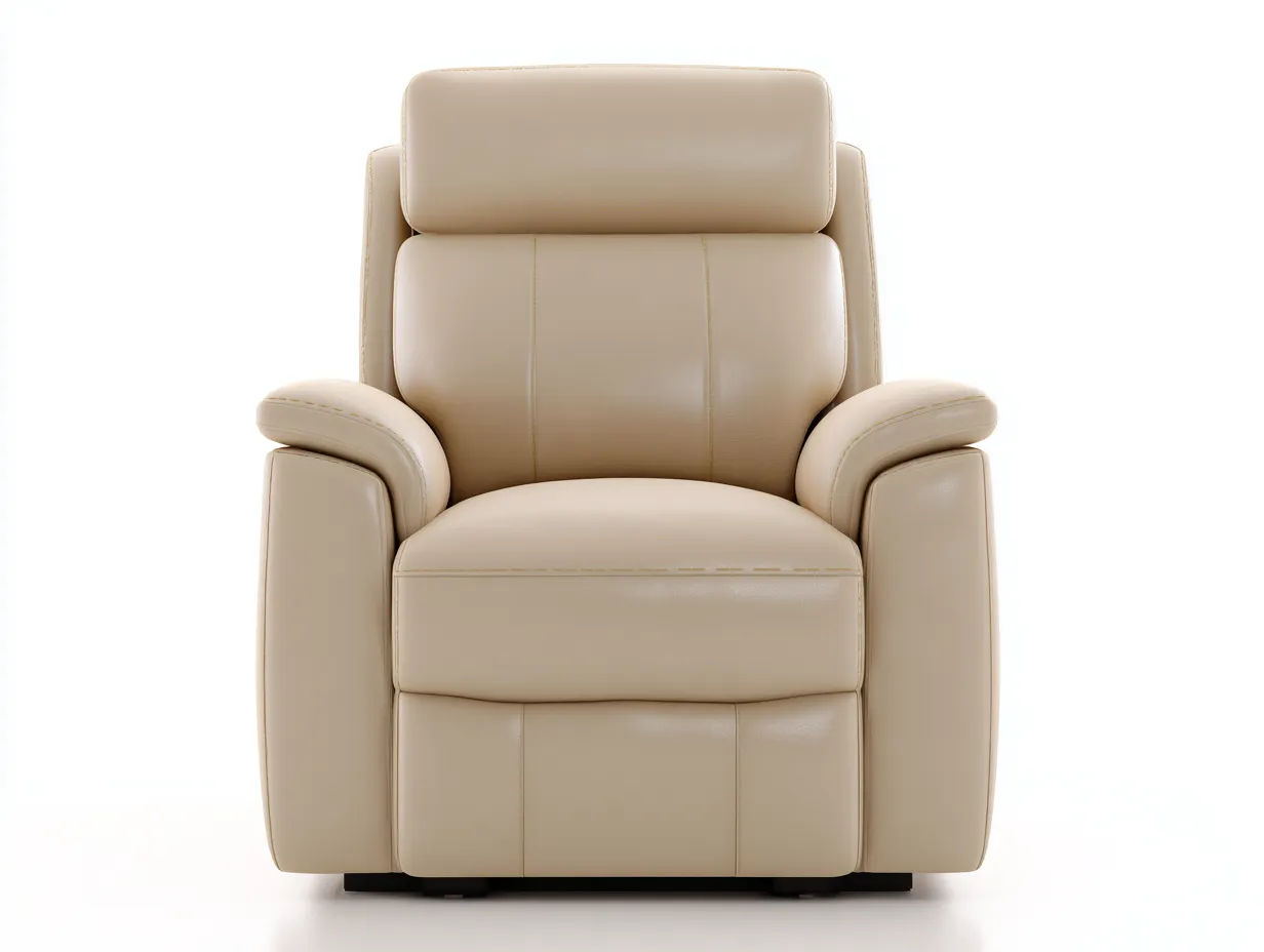 Sillones reclinables 90x95x100 cm - tapizado en cuero sintético beige - con reposapiés integrado - diseño moderno-Mitaaloft