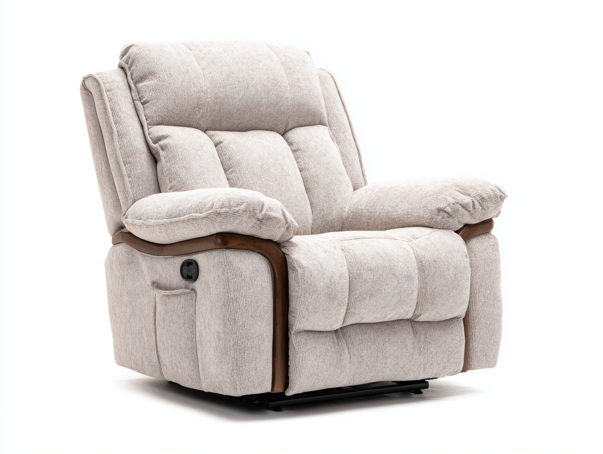 Sillones reclinables de tela 92x98x102 cm - color beige - diseño cómodo con detalles de madera para salón-Mitaaloft