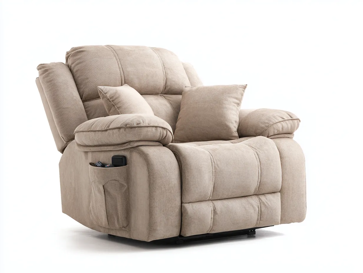 Sillones reclinables de tela 95x100x105 cm - color beige - diseño cómodo con bolsillo lateral para salón-Mitaaloft