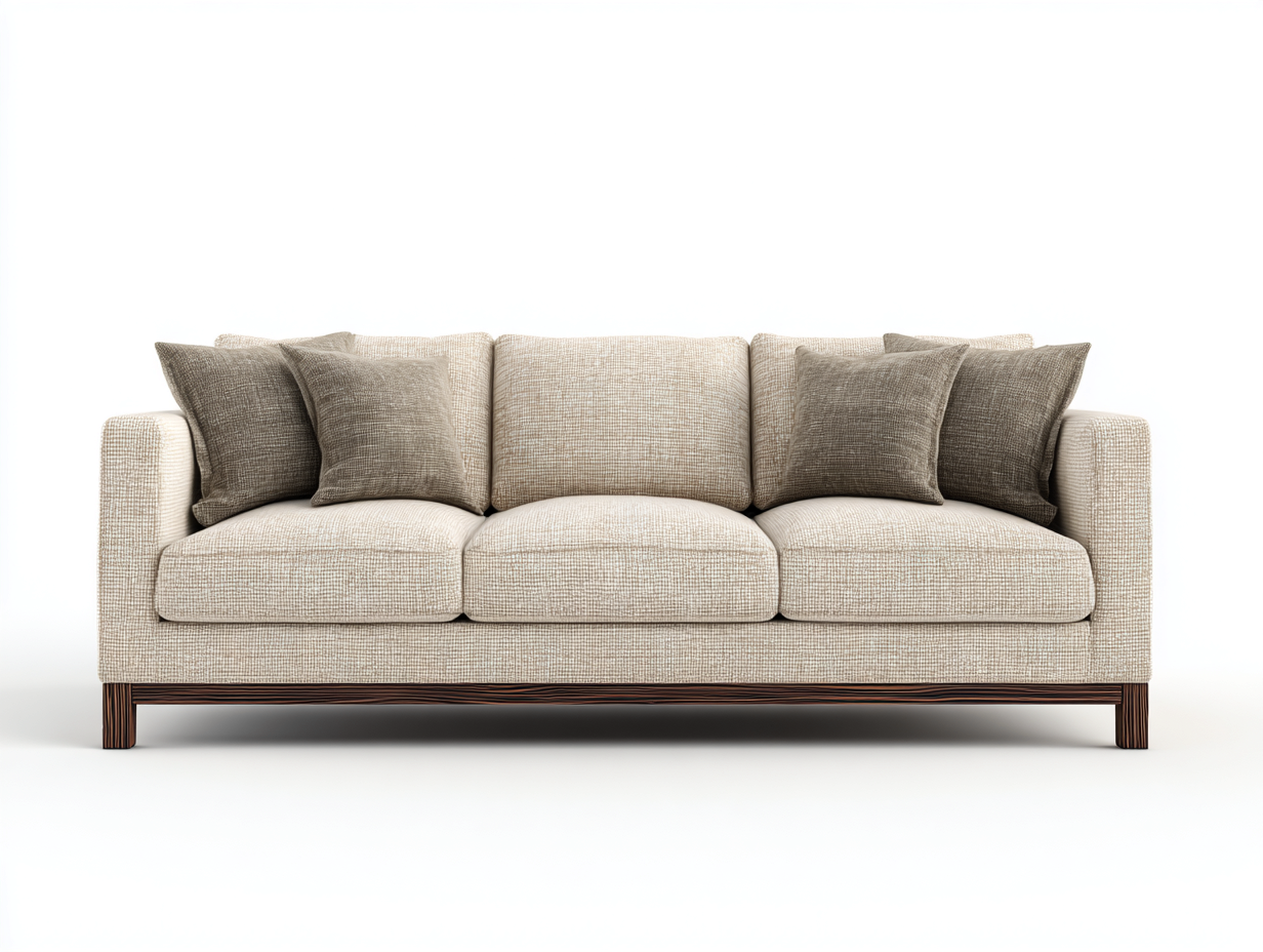 Sofás 3 plazas de tela 210x90x85 cm - color beige - diseño moderno con base de madera para salón-Mitaaloft