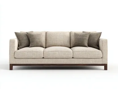 Sofás 3 plazas de tela 210x90x85 cm - color beige - diseño moderno con base de madera para salón-Mitaaloft