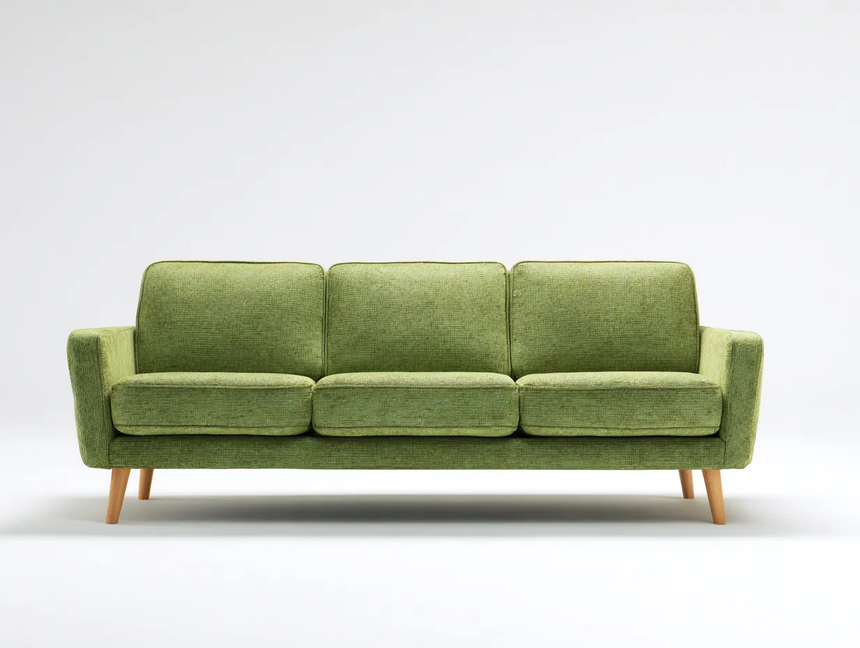 Sofás 3 plazas de tela 200x85x85 cm - color verde - diseño moderno con patas de madera para salón-Mitaaloft