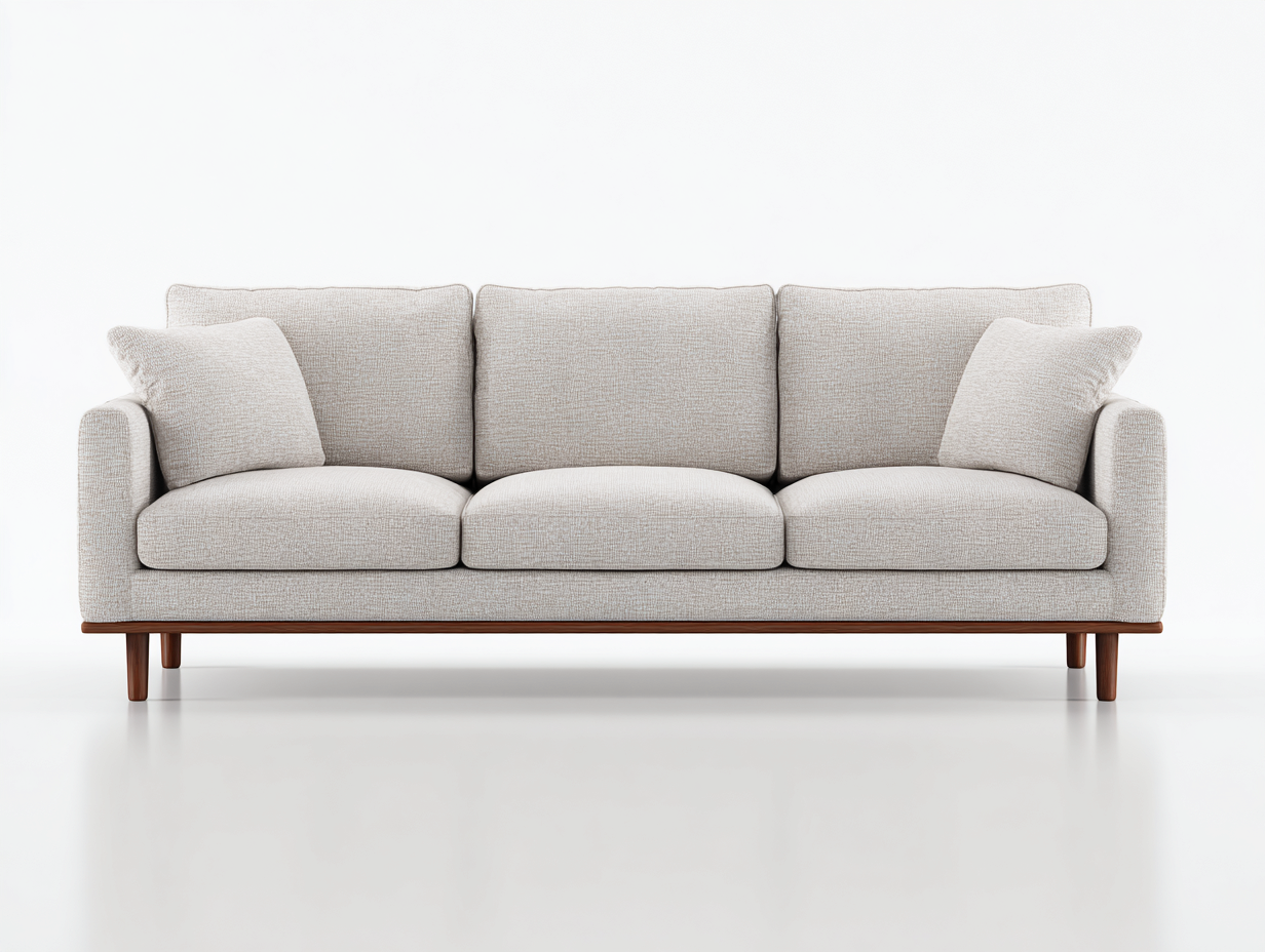 Sofás 3 plazas 210x85x80 cm - tapizado en tela beige - base de madera marrón - diseño moderno-Mitaaloft