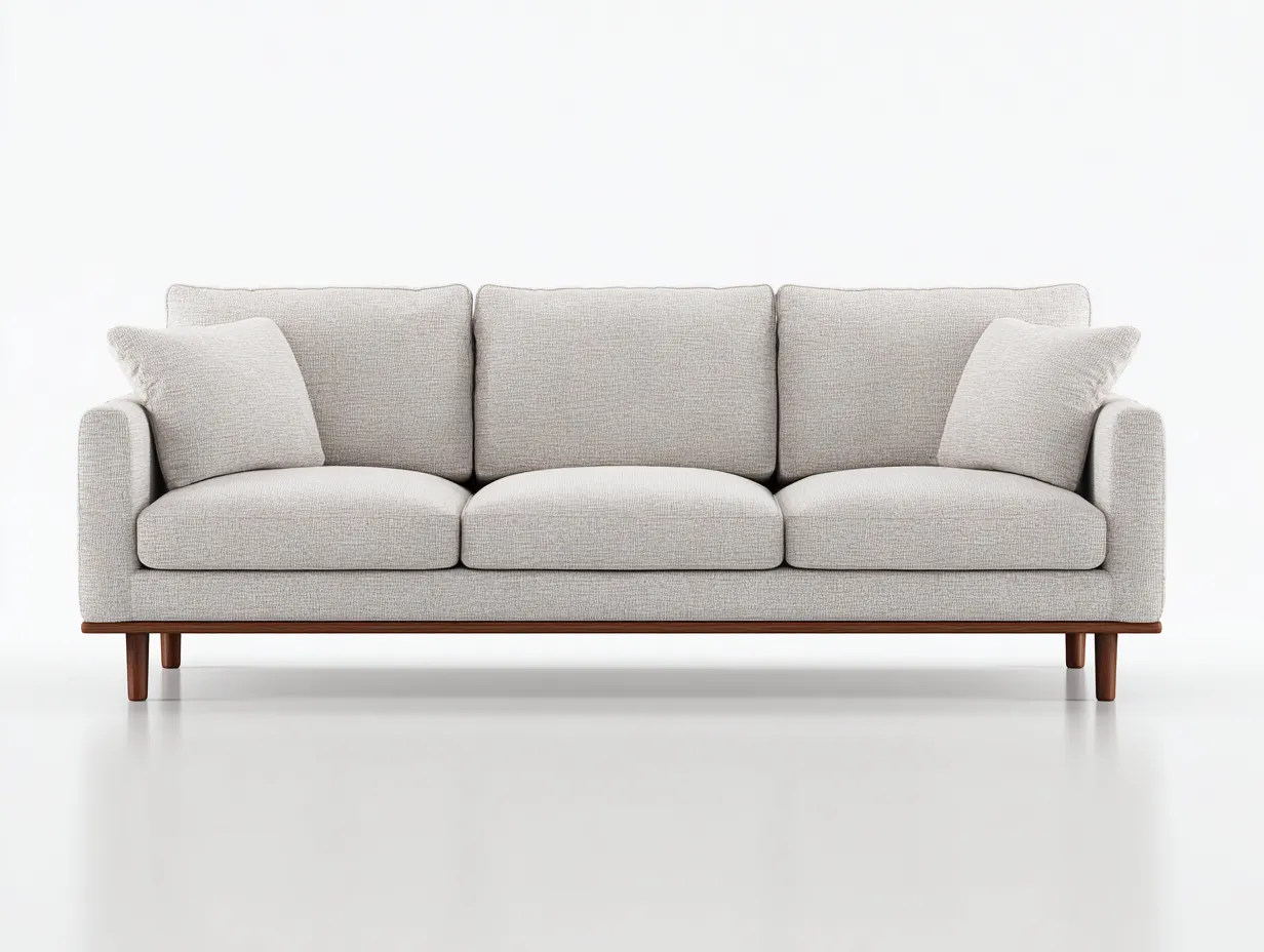 Sofás 3 plazas 210x85x80 cm - tapizado en tela beige - base de madera marrón - diseño moderno-Mitaaloft