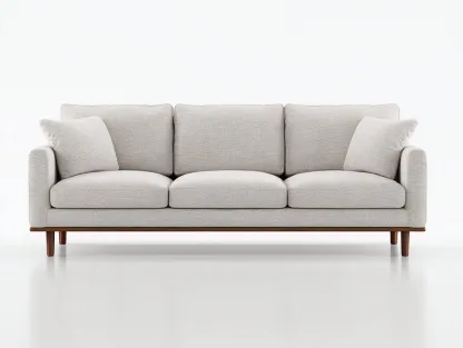 Sofás 3 plazas 210x85x80 cm - tapizado en tela beige - base de madera marrón - diseño moderno-Mitaaloft