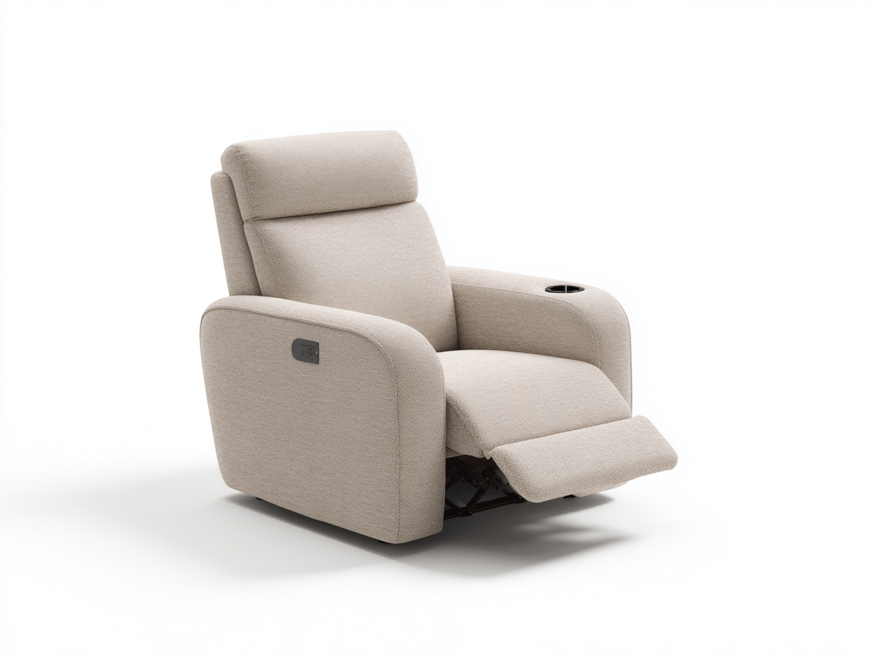 Sillones reclinables 85x95x105 cm - tapizado en tela beige - con reposapiés integrado y portavasos - diseño moderno-Mitaaloft
