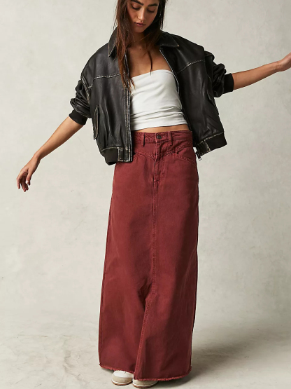 Daily Loose Straight Casual Denim Maxi Skirt