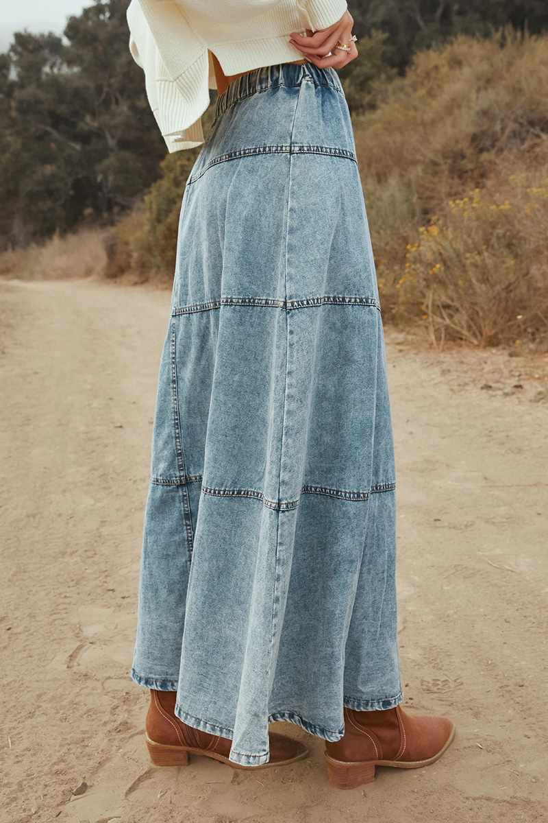 Women’s Bohemian A-Line Layered Denim Skirt
