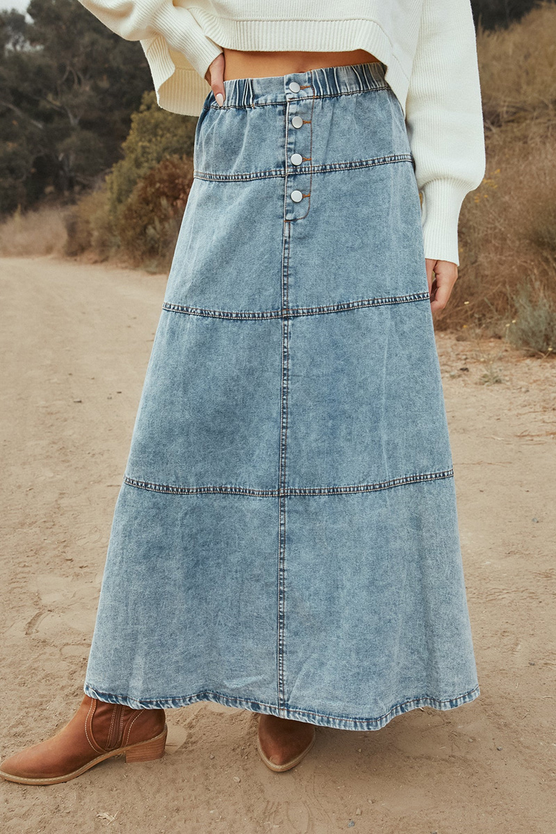 Women’s Bohemian A-Line Layered Denim Skirt