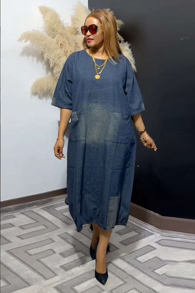 Women's Vintage Appliqué Midi Denim Dress