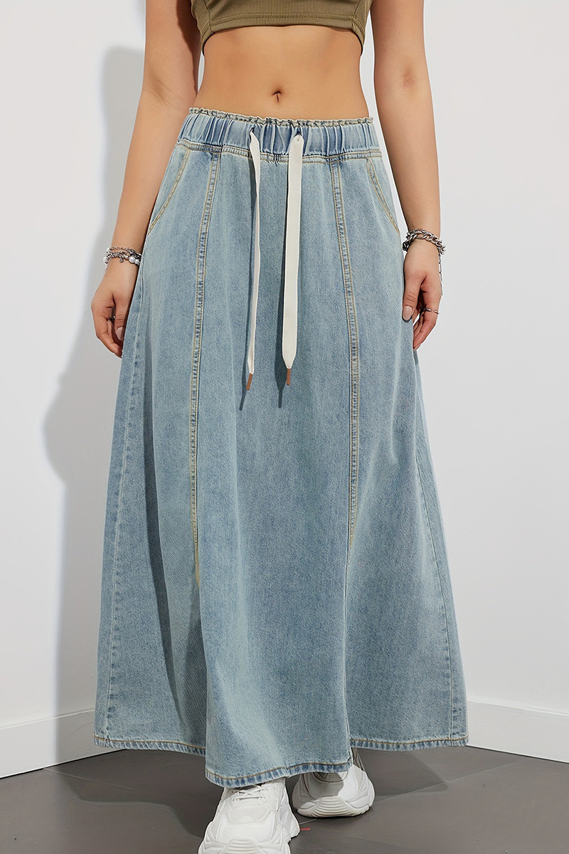 Women's Casual Elastic Waist Denim Skirt