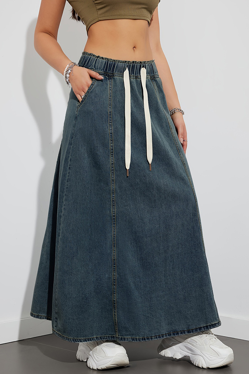 Women's Casual Elastic Waist Denim Skirt