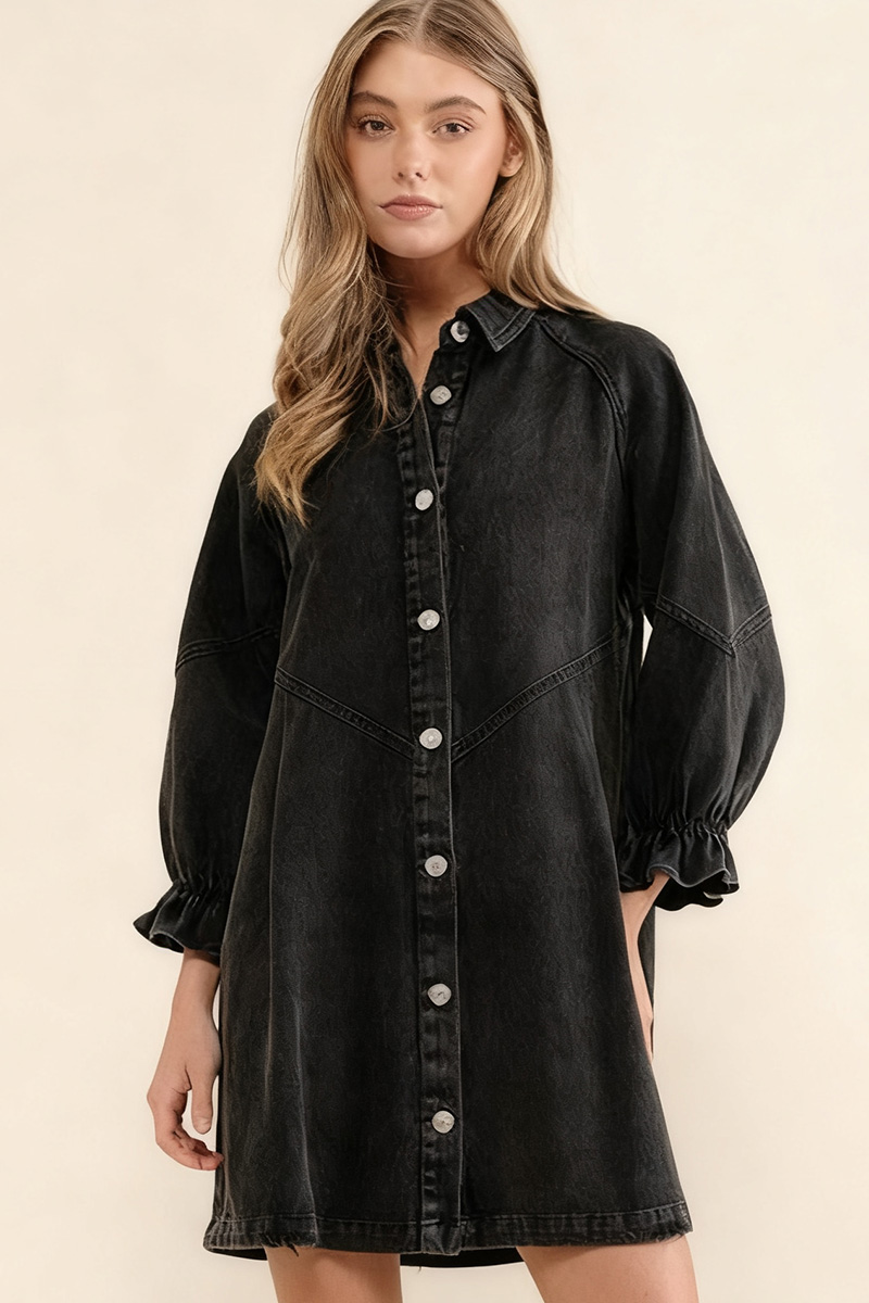 Women's Seven-Tenths Sleeve Lantern Sleeve Loose Denim Dress