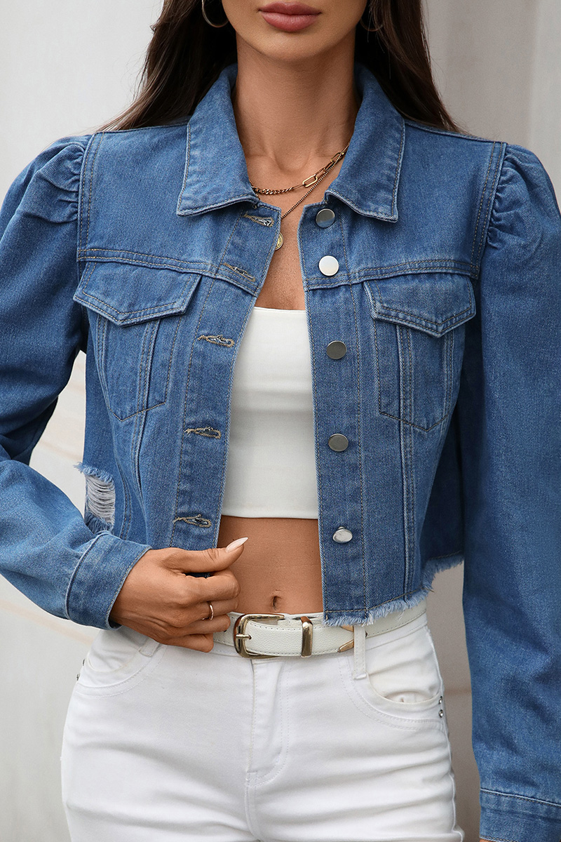 Women's Casual Raw-Hem Denim Jacket