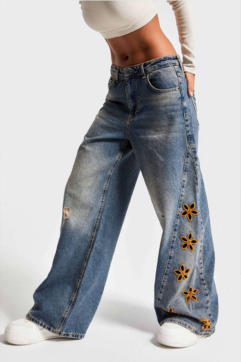 Women's Embroidered Floral High-Waisted Jeans